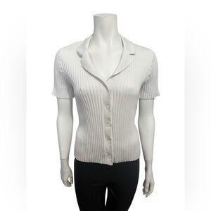 OAK + FORT Cream Ribbed Short Sleeve Cardigan Size Small